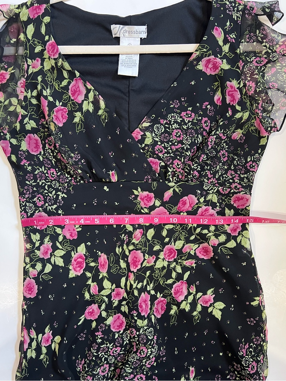 Vintage Dressbarn Y2K black midi dress with Pink Rose Print - Picture 12 of 15